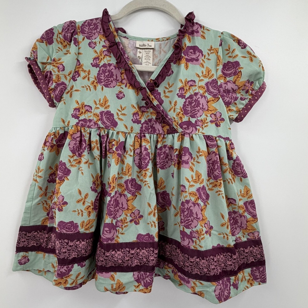 Matilda Jane Dress Girls 8 Green‎ Floral Ruffle Puff Sleeve Twirl Boho Party